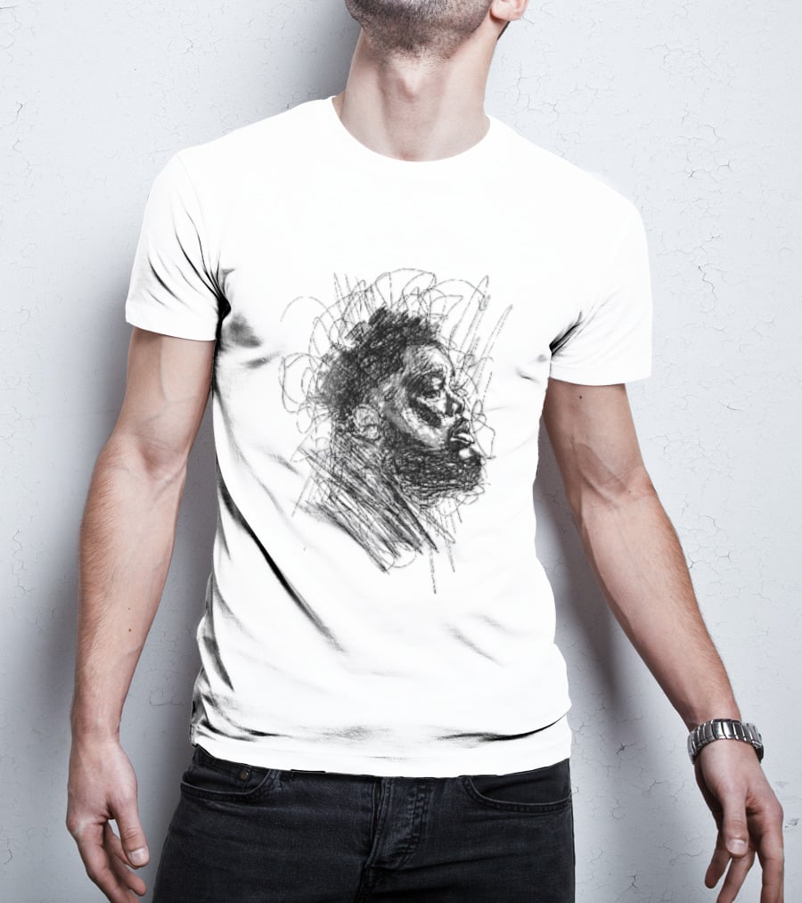 Bearded Man Profile Black Ink Scribble Sketch T-Shirt