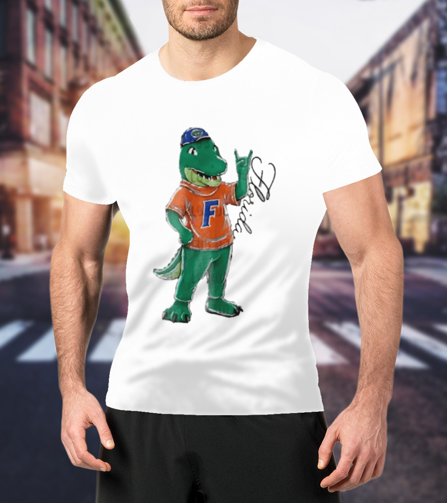 Florida Gators NCAA Albert Mascot Cartoon Alligator Raising Hand T-Shirt