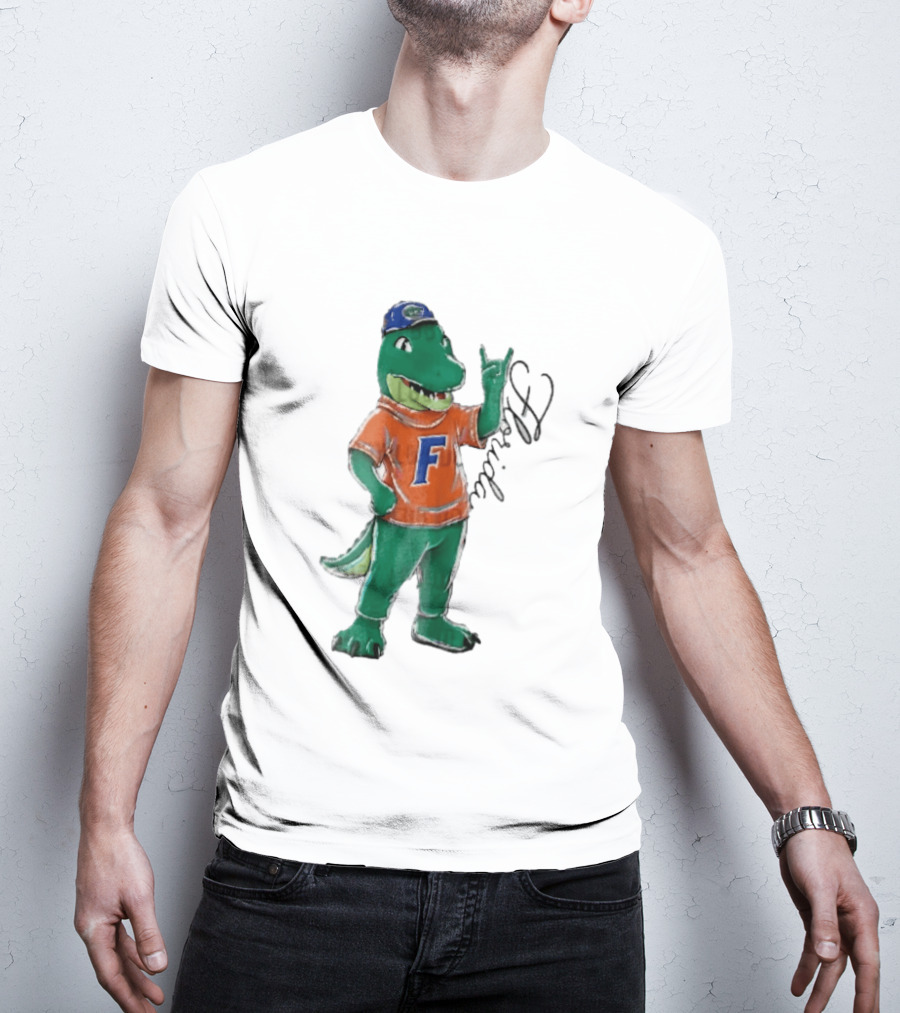 Florida Gators NCAA Albert Mascot Cartoon Alligator Raising Hand T-Shirt