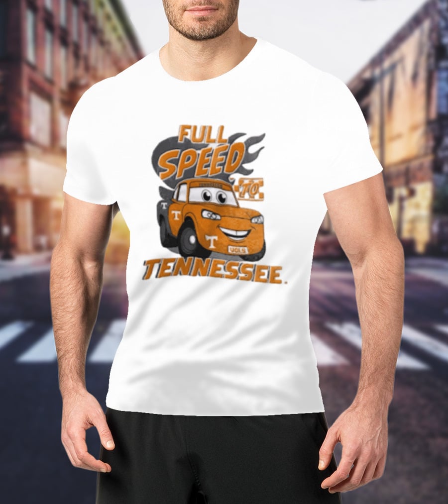 Full Speed Tennessee Vols Truck Cartoon With Flames And Number Plate T-Shirt
