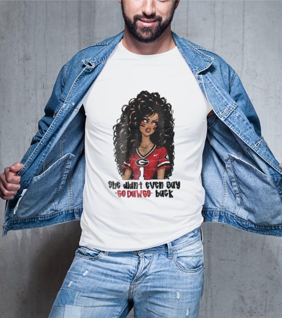 Georgia Bulldogs She Didn't Even Say Go Dawgs Cartoon Woman Curly Hair Red Jersey 706 T-Shirt