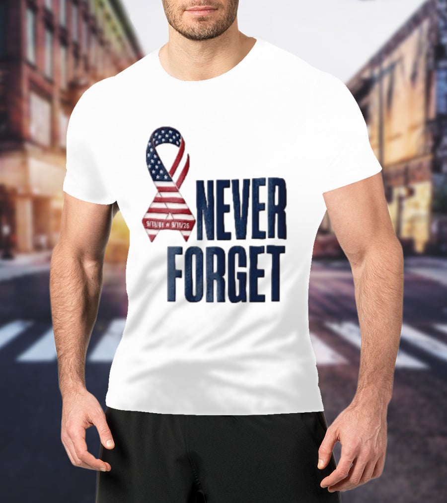 Never Forget 9/11 American Flag Awareness Ribbon T-Shirt