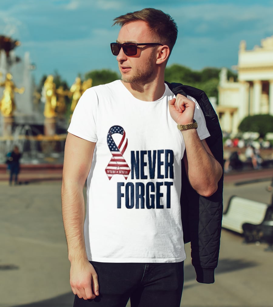 Never Forget 9/11 American Flag Awareness Ribbon T-Shirt
