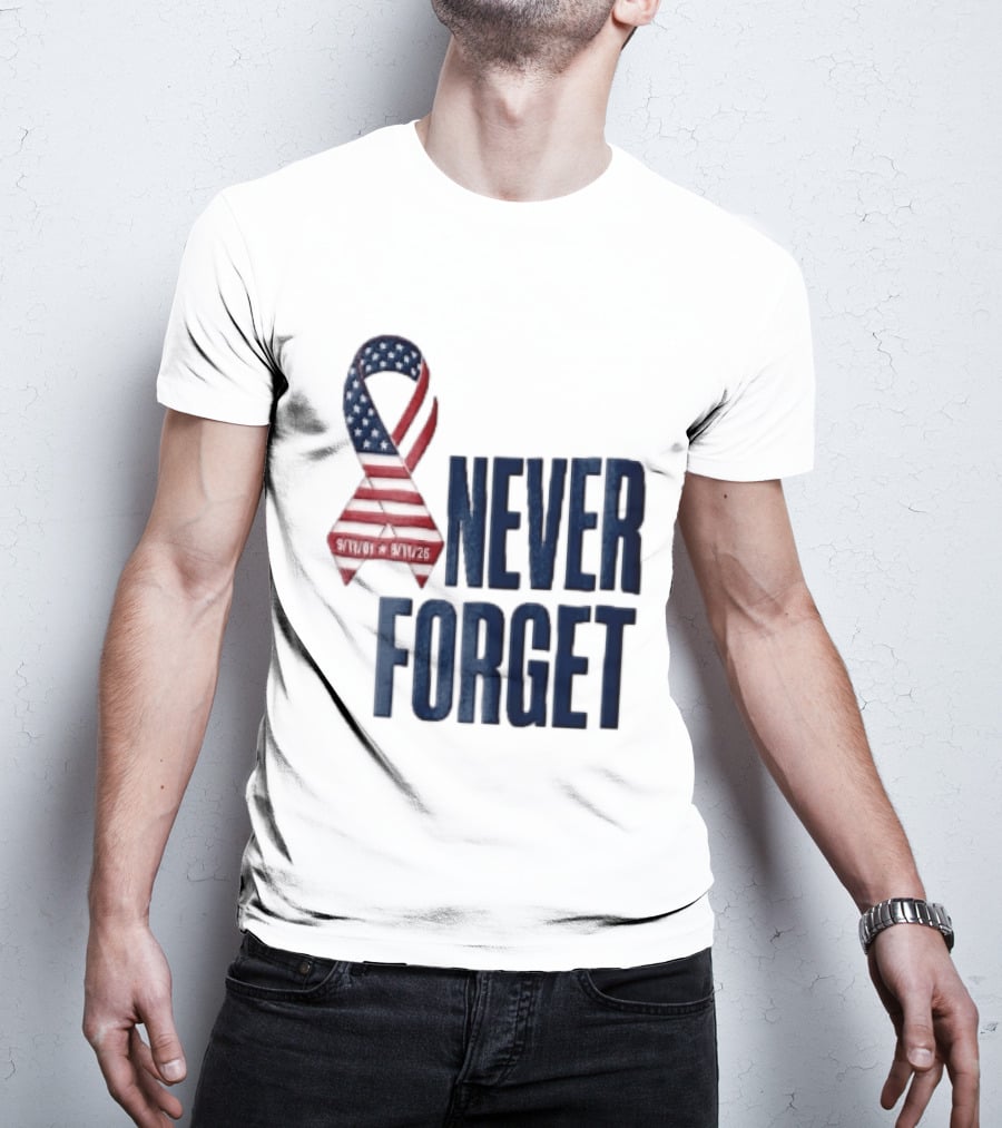 Never Forget 9/11 American Flag Awareness Ribbon T-Shirt