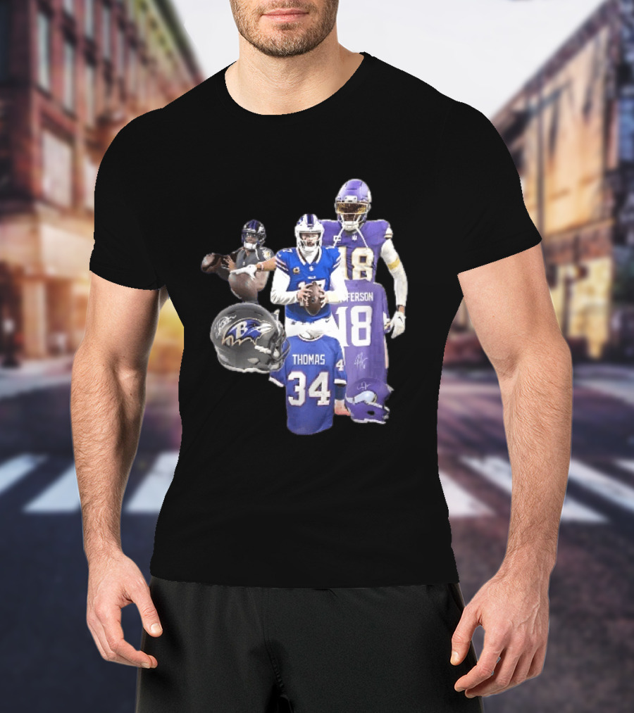 Baltimore Ravens Helmets Buffalo Bills Minnesota Vikings Thomas Jefferson Players Jerseys T-Shirt