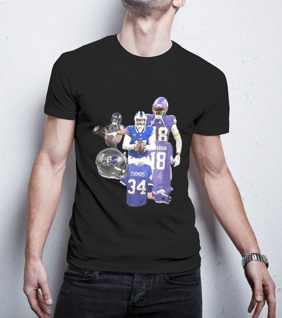 Baltimore Ravens Helmets Buffalo Bills Minnesota Vikings Thomas Jefferson Players Jerseys T-Shirt