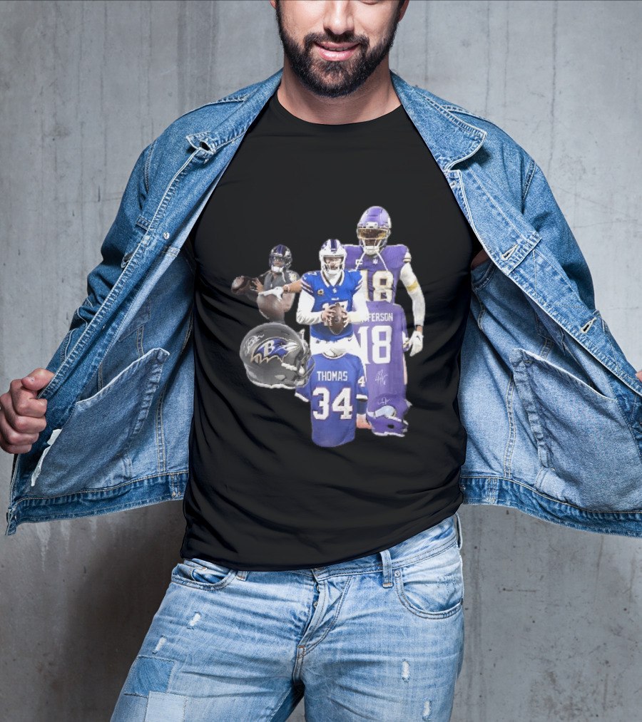 Baltimore Ravens Helmets Buffalo Bills Minnesota Vikings Thomas Jefferson Players Jerseys T-Shirt