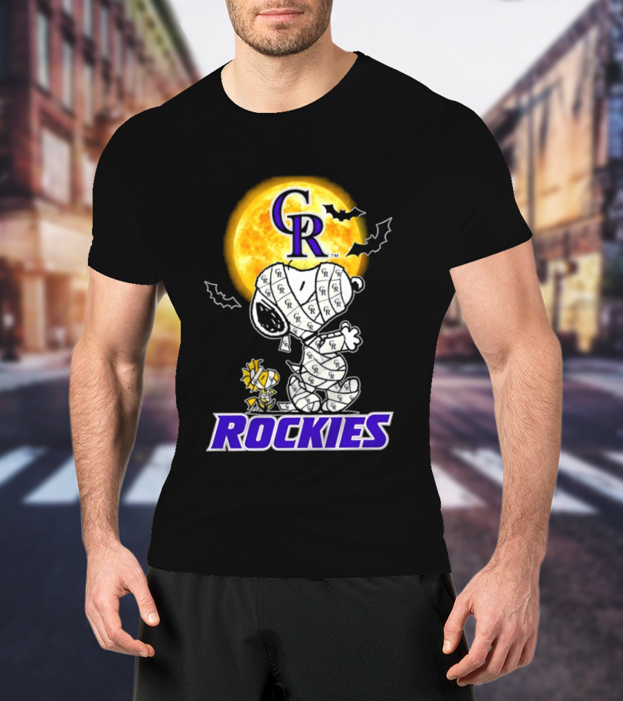 Colorado Rockies Snoopy Woodstock Mummy Halloween Cosplay Moon T-Shirt