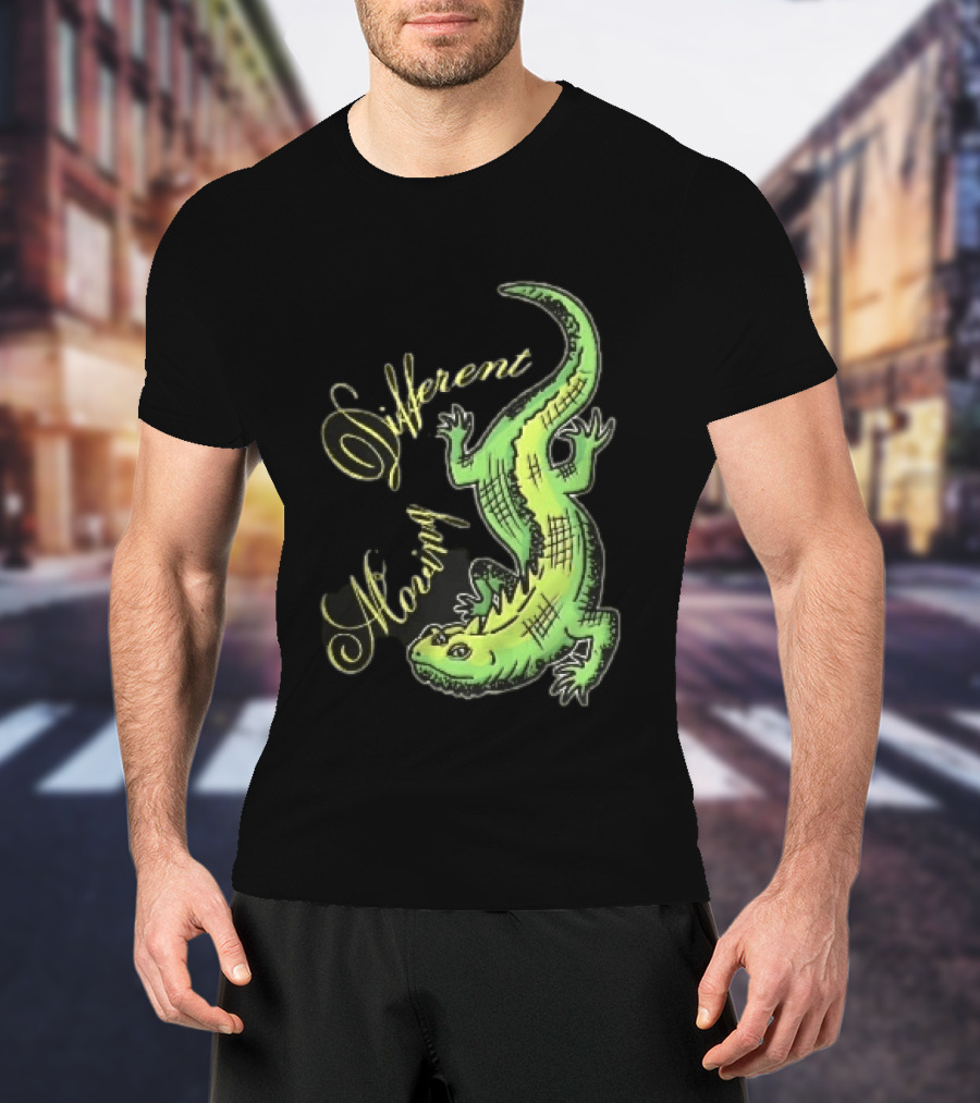 Different Moving Green Lizard Iguana Line Sketch T-Shirt
