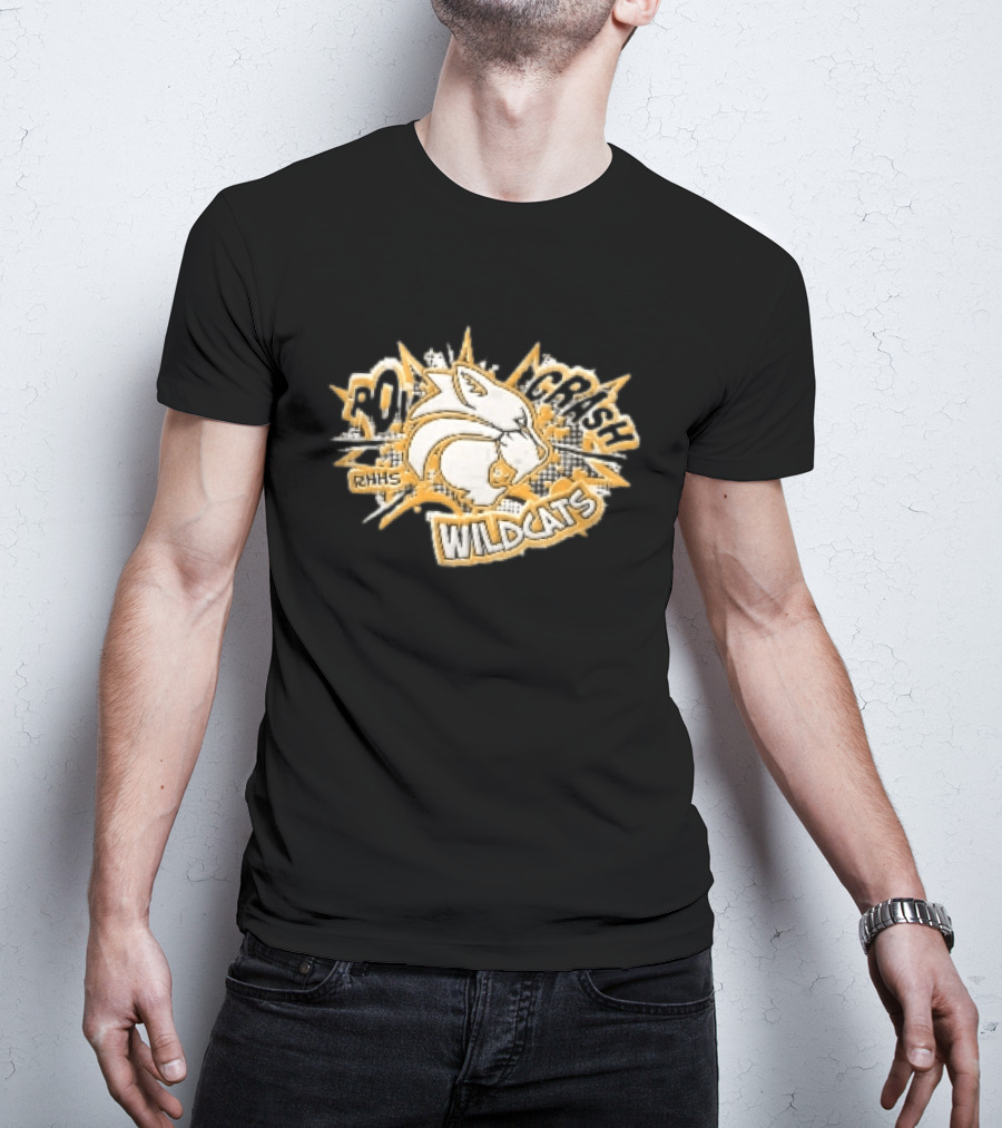 RHHS Wildcats Pow Crash Comic Burst Halftone Head T-Shirt
