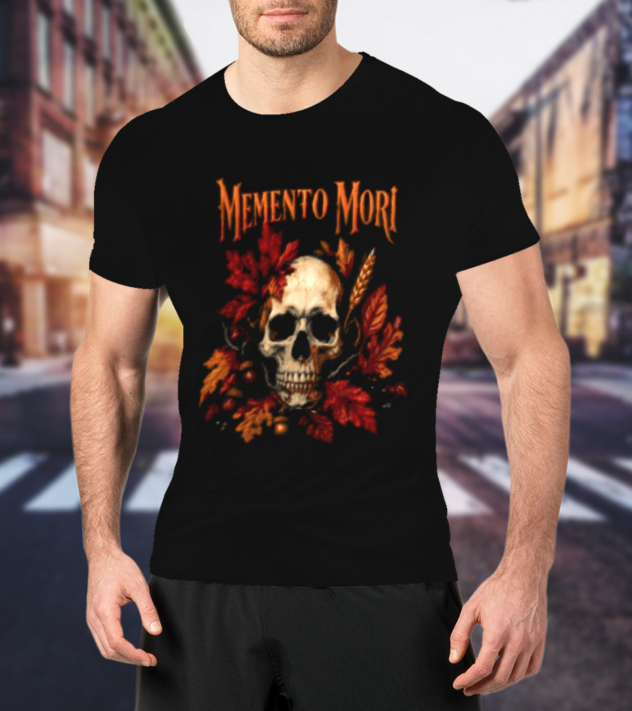 Memento Mori Skull Autumn Leaves T-Shirt