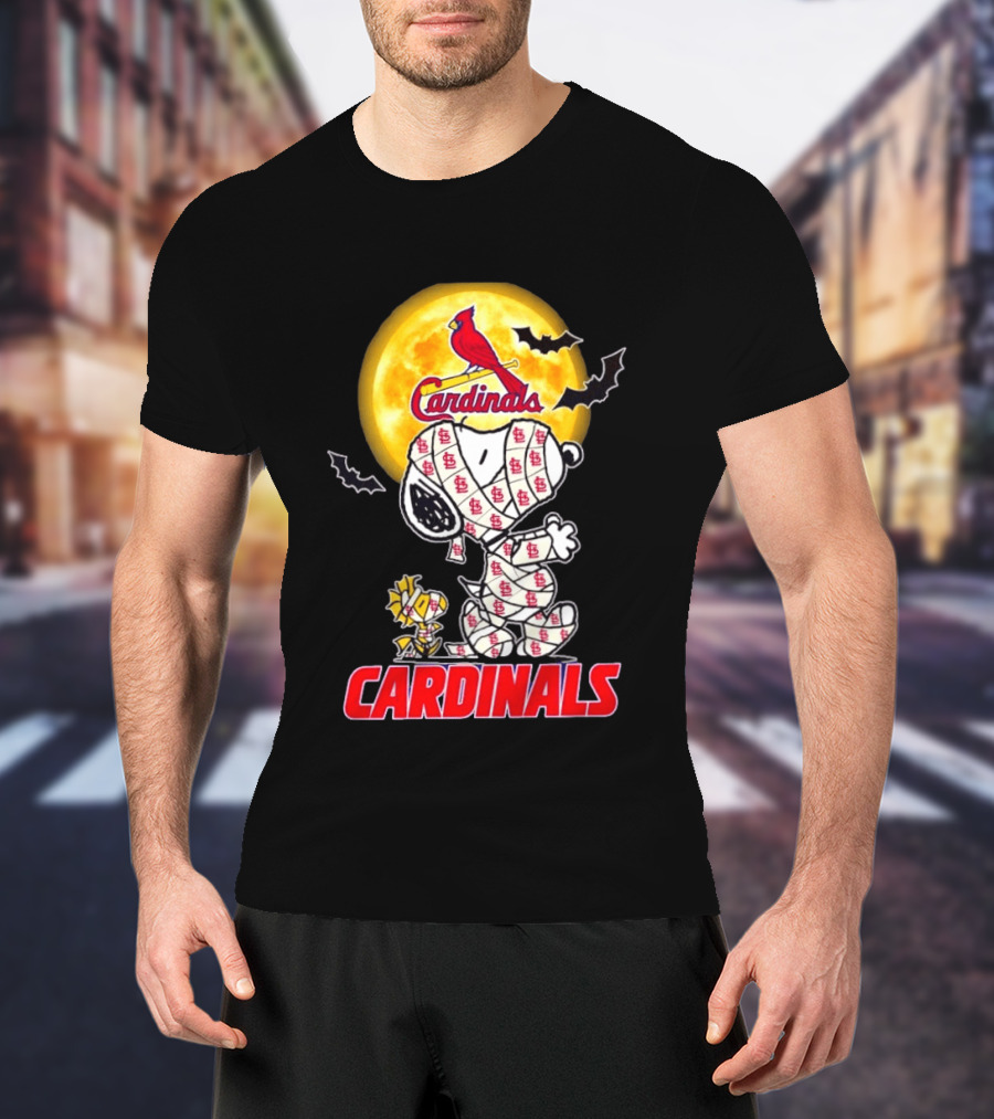 St. Louis Cardinals Snoopy Woodstock Mummy Halloween Moon Bats T-Shirt
