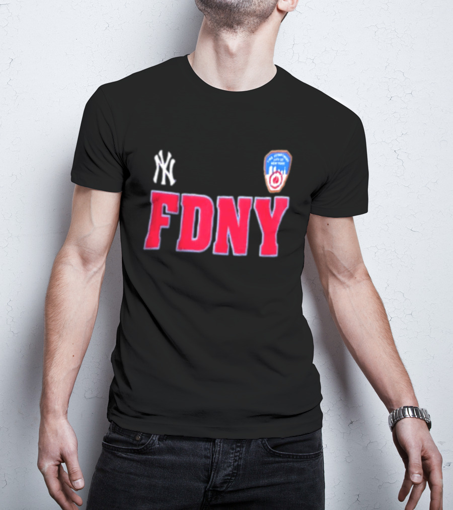 New York Yankees FDNY Collaboration With FDNY Patch And Yankees T-Shirt