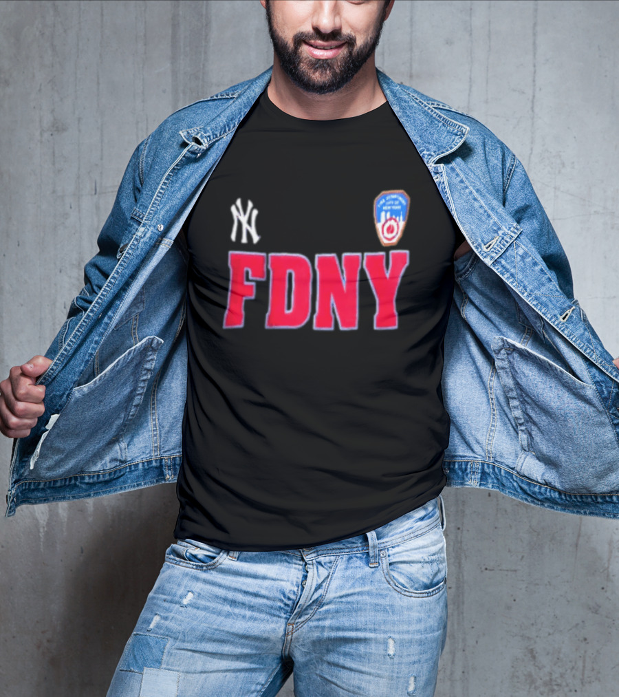 New York Yankees FDNY Collaboration With FDNY Patch And Yankees T-Shirt