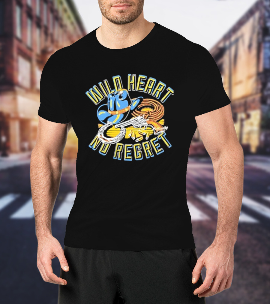 Wild Heart No Regret Cowboy Hat Revolver Horseshoe Rope T-Shirt