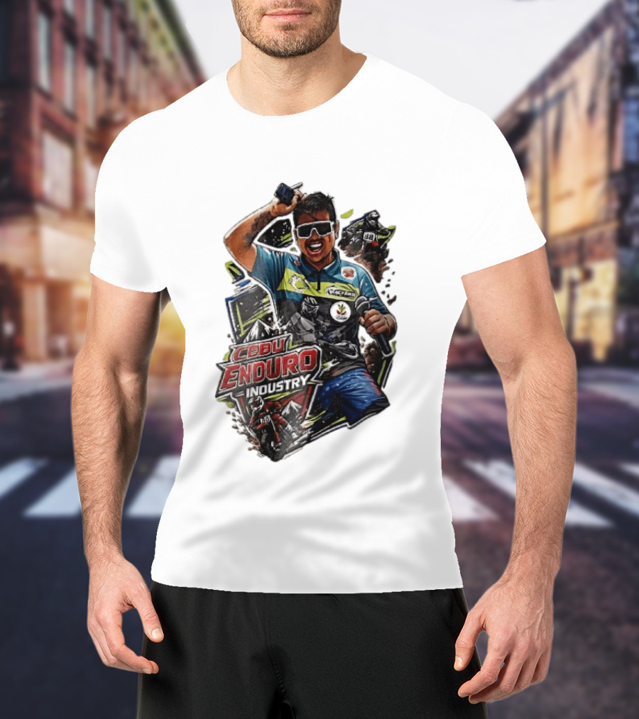 Cebu Enduro Industry Host With Microphone And Dirt Bike Riders Caricature T-Shirt