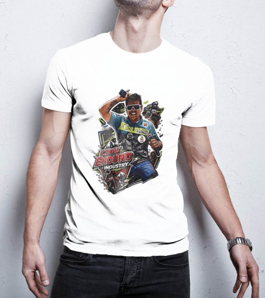 Cebu Enduro Industry Host With Microphone And Dirt Bike Riders Caricature T-Shirt