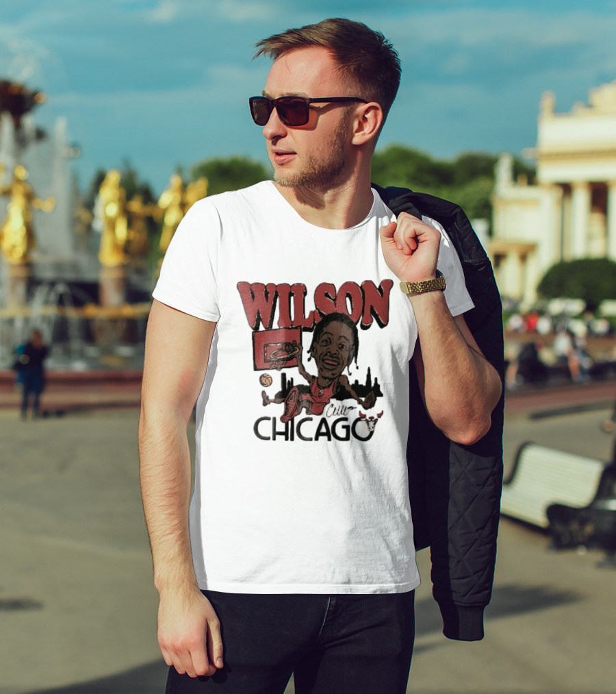 Chicago Bulls Wilson Cartoon Caricature Dunking City Skyline T-Shirt