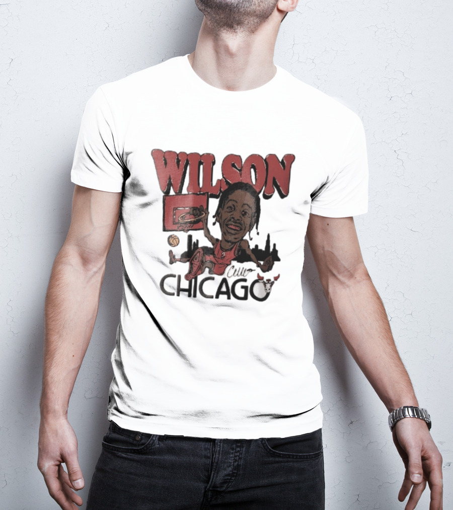 Chicago Bulls Wilson Cartoon Caricature Dunking City Skyline T-Shirt