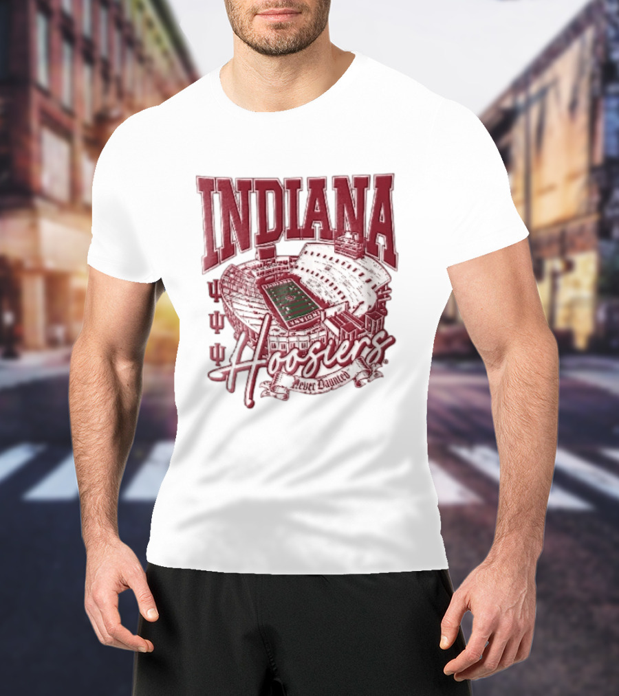 Indiana Hoosiers Never Daunted Memorial Stadium Aerial View Football Field Banner T-Shirt