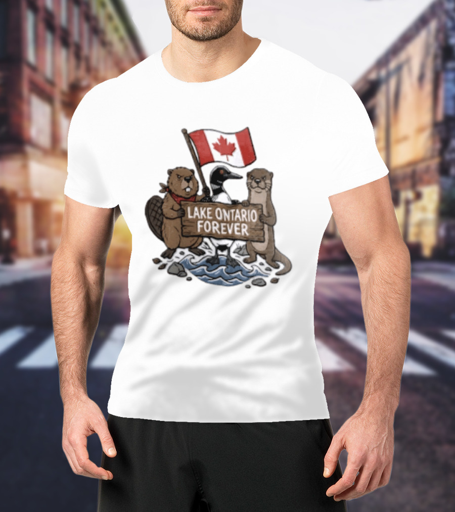 Lake Ontario Forever Canadian Flag Beaver Goose Otter T-Shirt