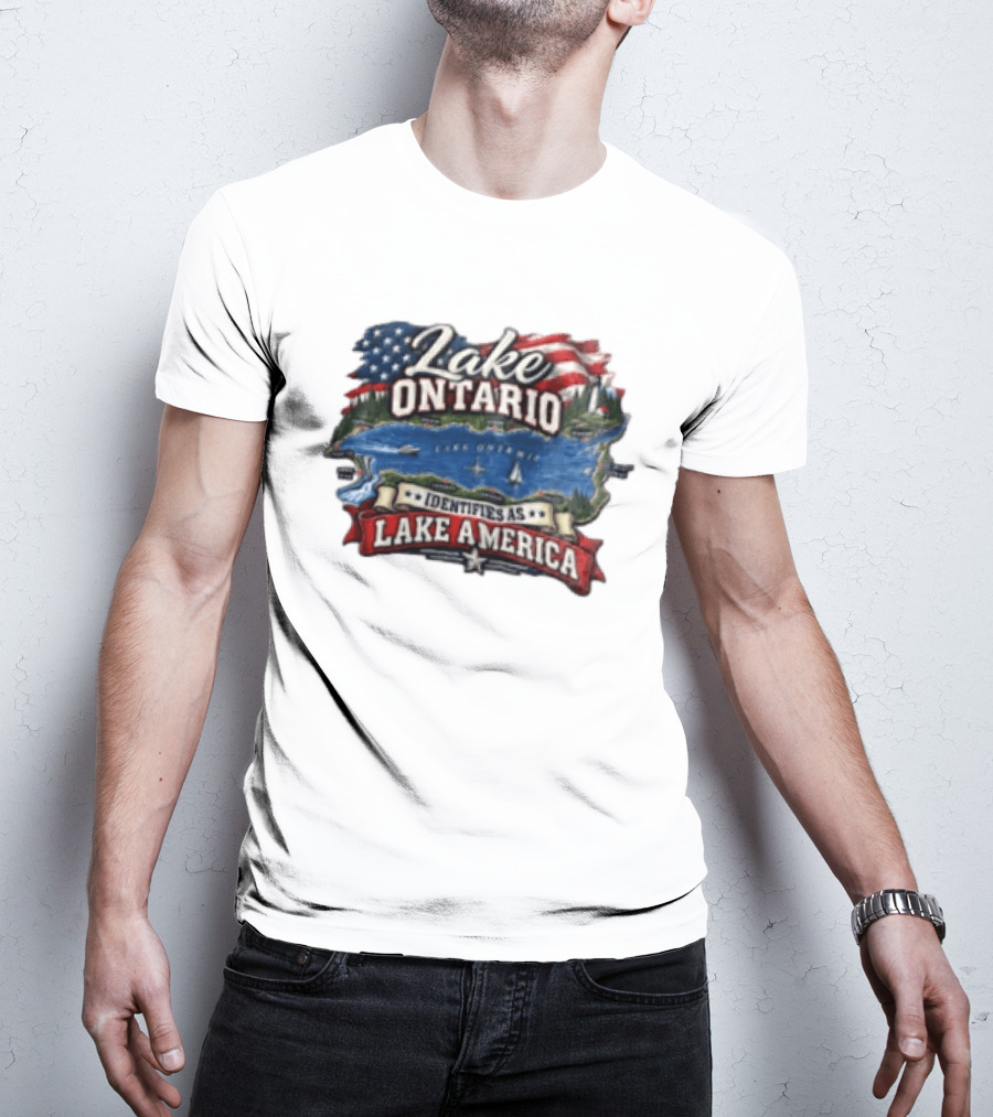 Lake Ontario Identifies As Lake America Map With Patriotic Flag And Nautical T-Shirt