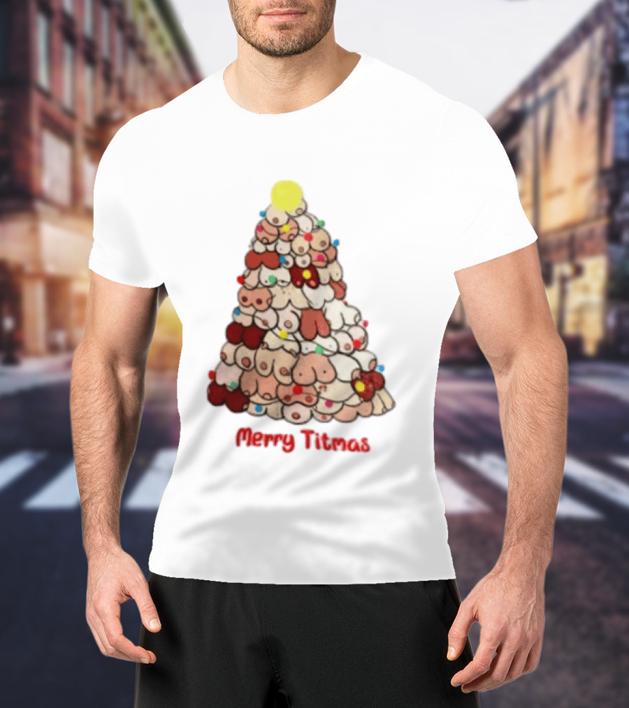 Merry Titmas Christmas Tree Humor Boob Ornaments T-Shirt