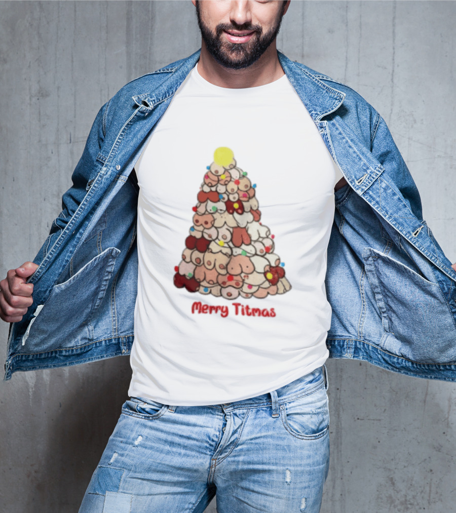 Merry Titmas Christmas Tree Humor Boob Ornaments T-Shirt