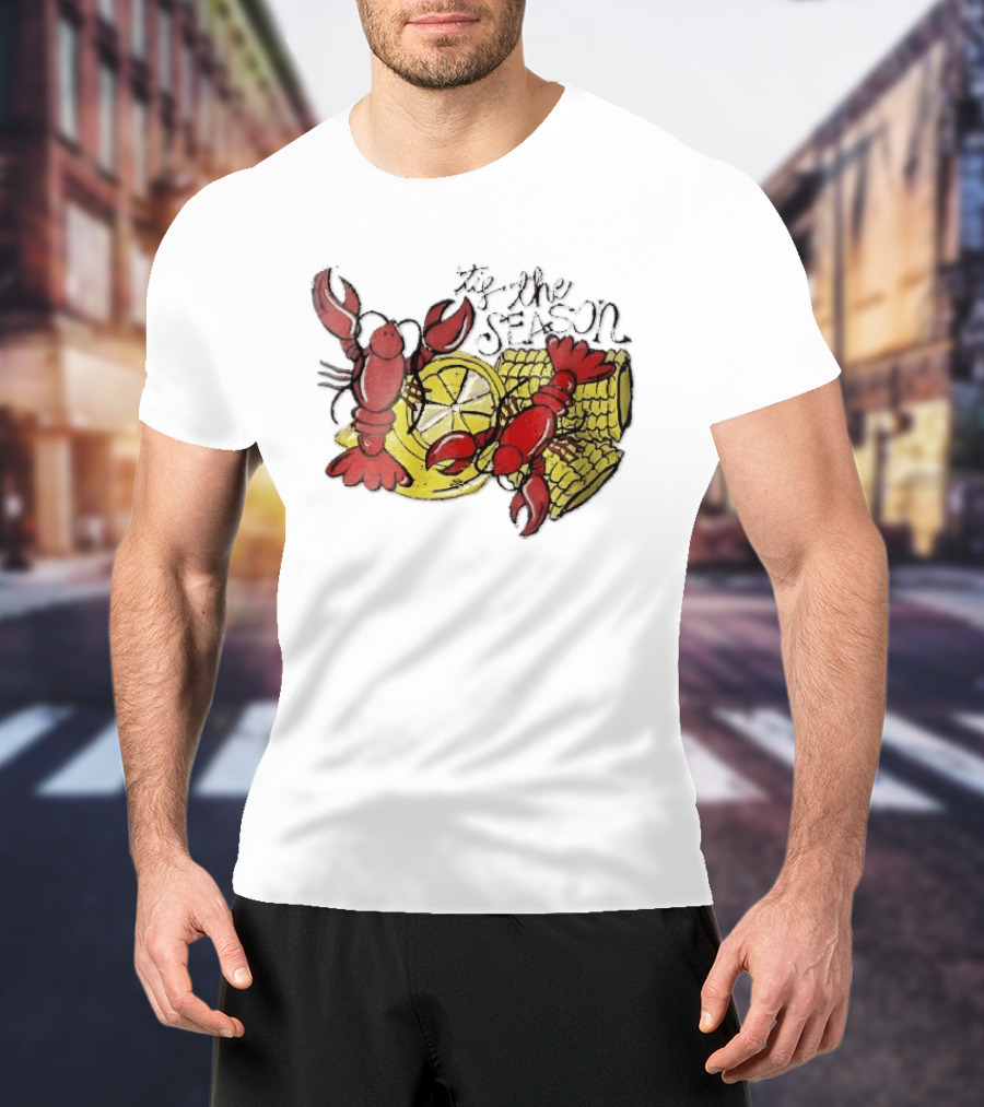Tis The Season Distressed Cartoon Crawfish Lemon Corn Cob Fun T-Shirt