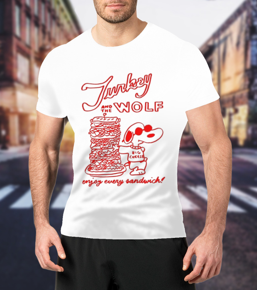 Turkey And The Wolf Big Cheese Enjoy Every Sandwich Stacked Cartoon Concept T-Shirt