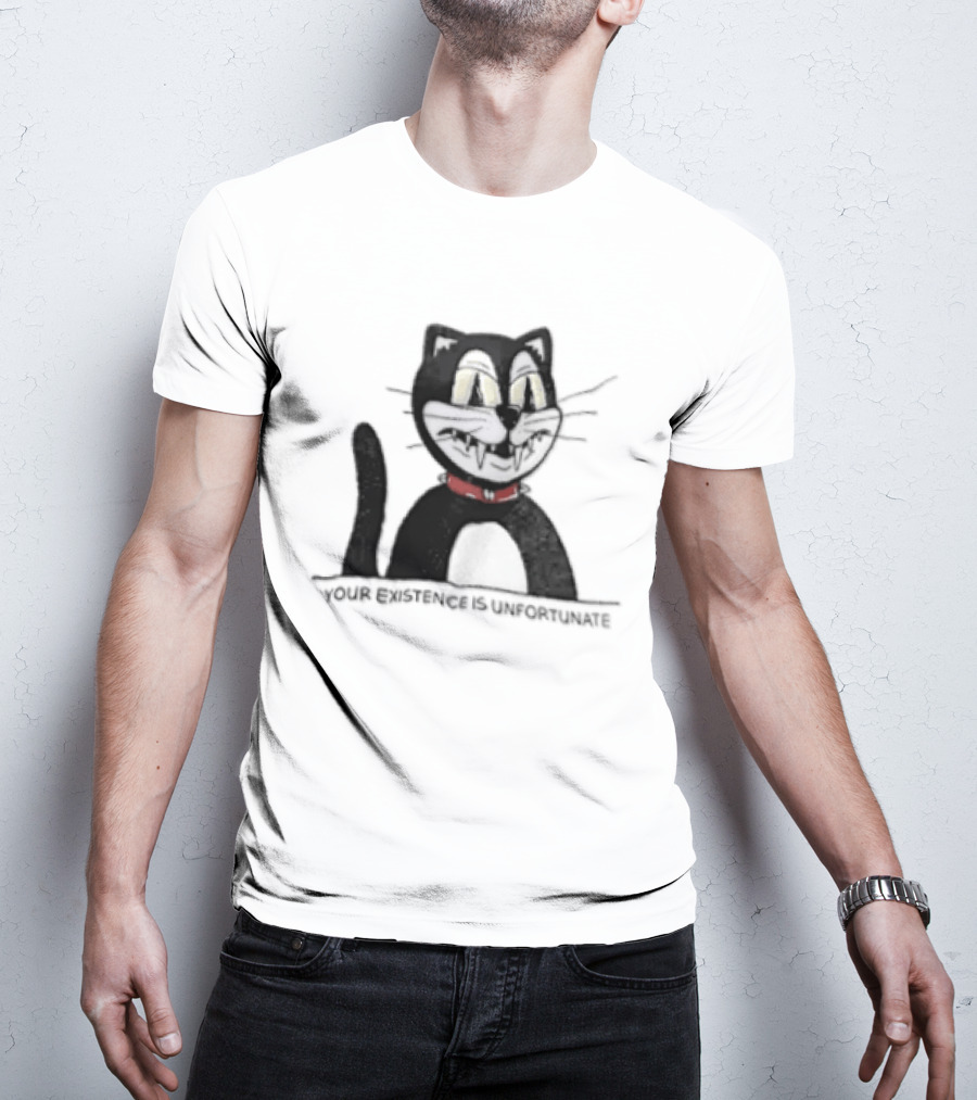 Your Existence Is Unfortunate Cat With Dark Whiskers And Red Collar T-Shirt