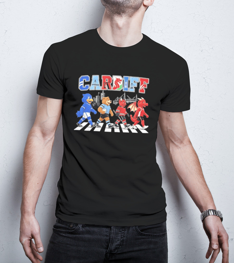 Cardiff Sports Abbey Road Parody With Cartoon Animals Crossing T-Shirt