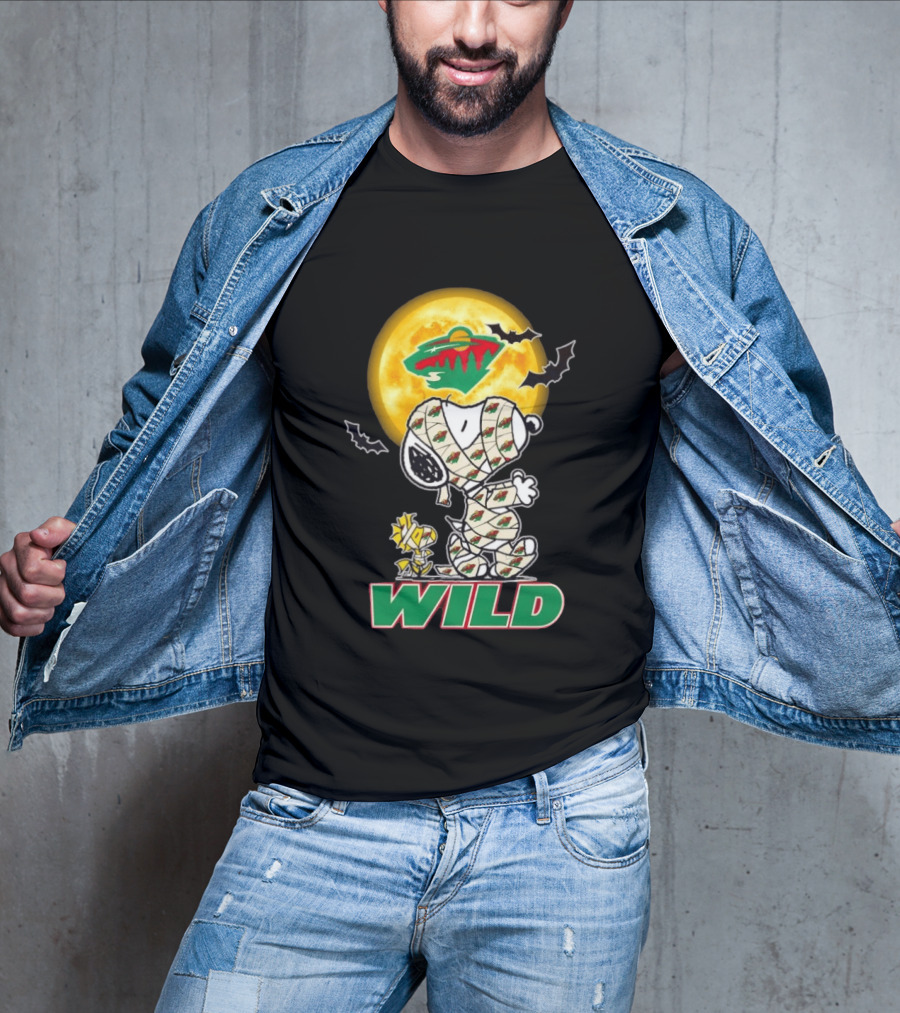 Minnesota Wild Snoopy Woodstock Mummy Halloween Moon Bats T-Shirt