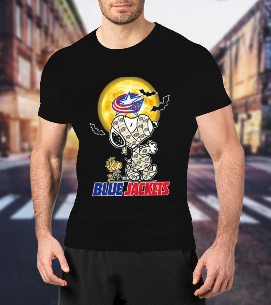 Columbus Blue Jackets Snoopy Woodstock Mummy Halloween Moon T-Shirt