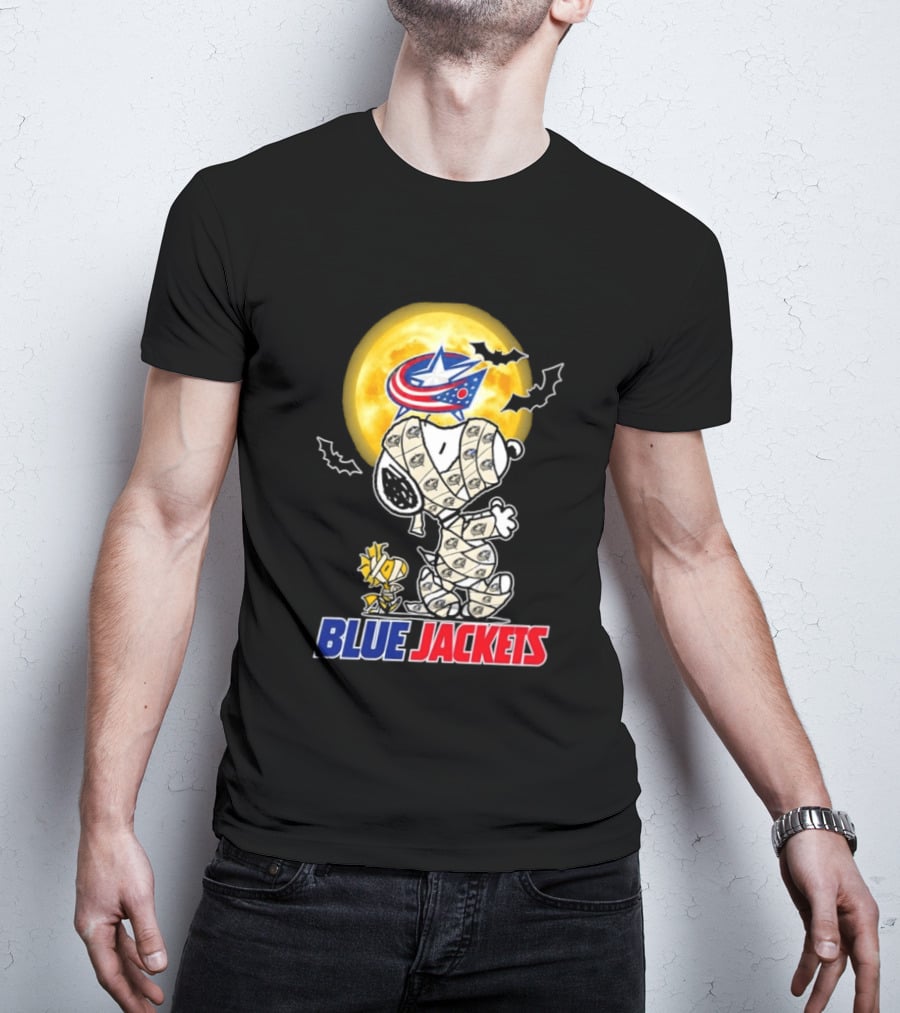 Columbus Blue Jackets Snoopy Woodstock Mummy Halloween Moon T-Shirt