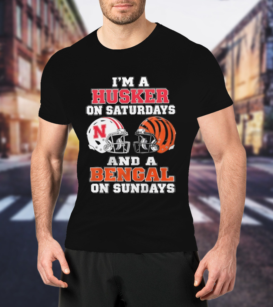 I'm A Husker On Saturdays And A Bengal On Sundays Football Helmet Team Pride T-Shirt