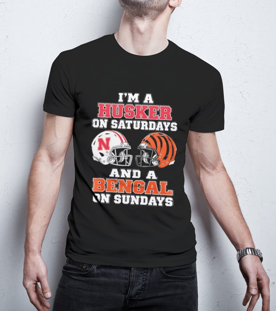 I'm A Husker On Saturdays And A Bengal On Sundays Football Helmet Team Pride T-Shirt