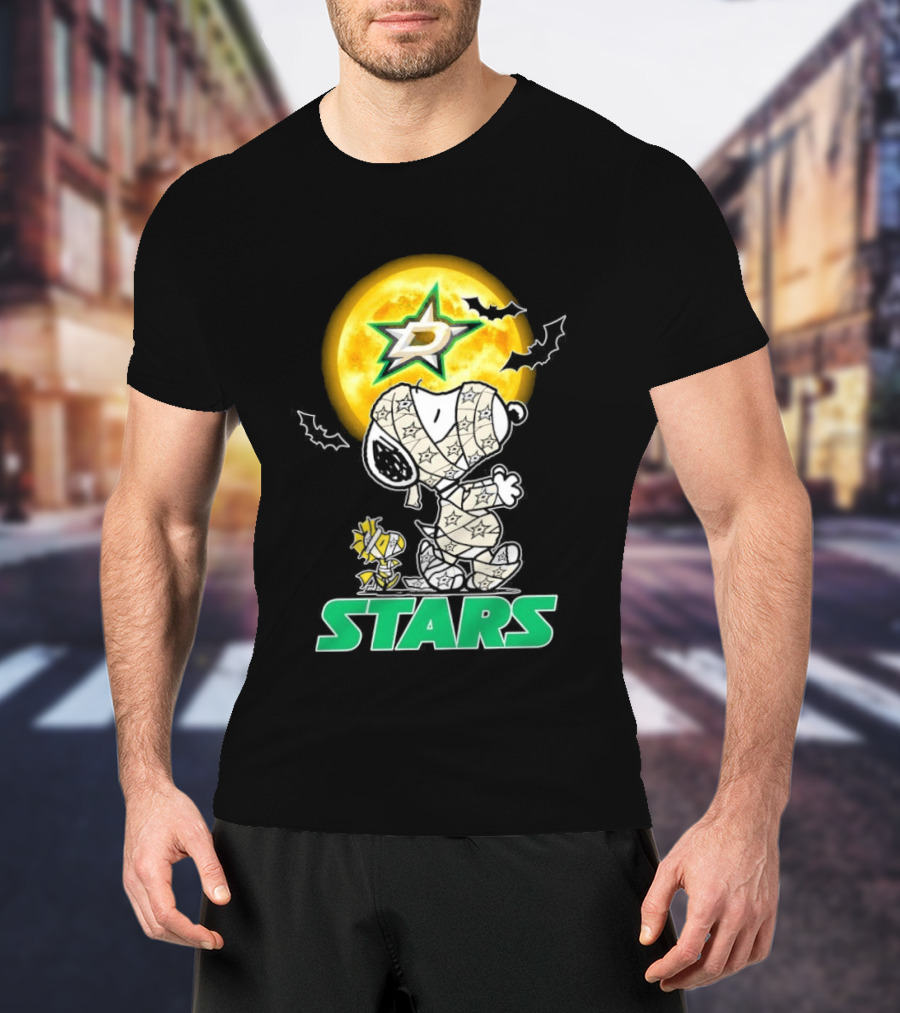 Dallas Stars Snoopy Woodstock Halloween Mummy Moon Bats T-Shirt