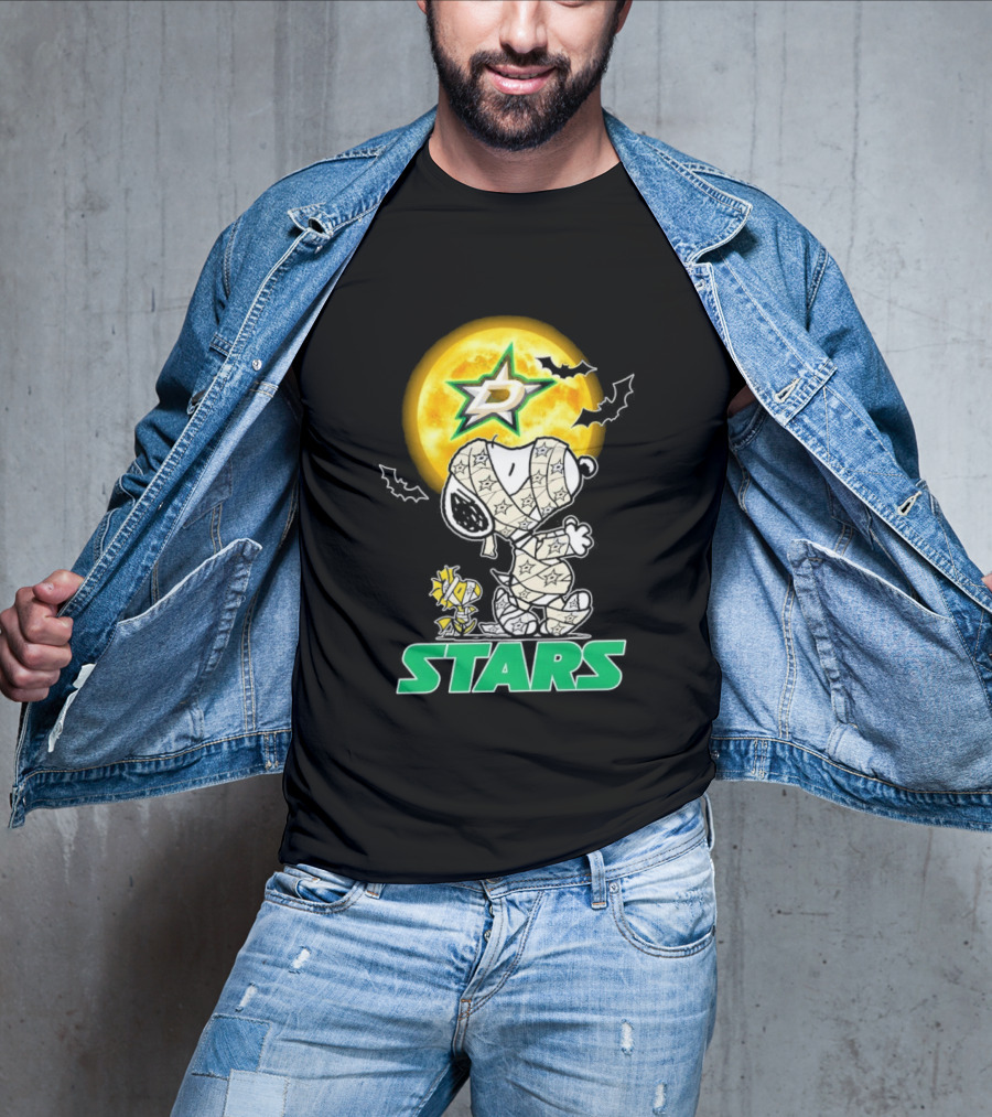 Dallas Stars Snoopy Woodstock Halloween Mummy Moon Bats T-Shirt