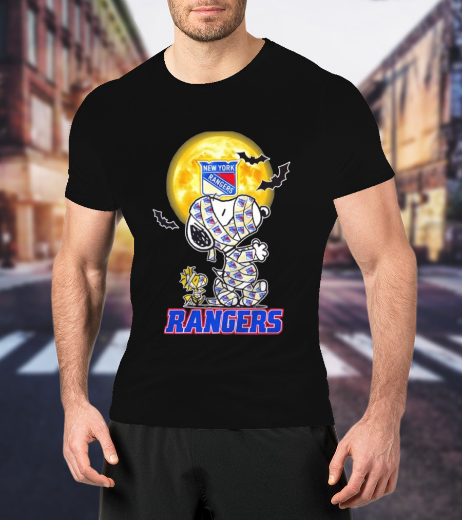 New York Rangers Snoopy Woodstock Cosplay Mummy Halloween Moon Bats T-Shirt