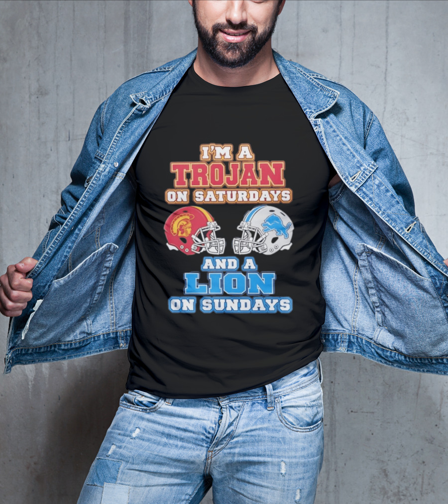 USC Trojan On Saturdays And Detroit Lion On Sundays Football Fan Gear T-Shirt