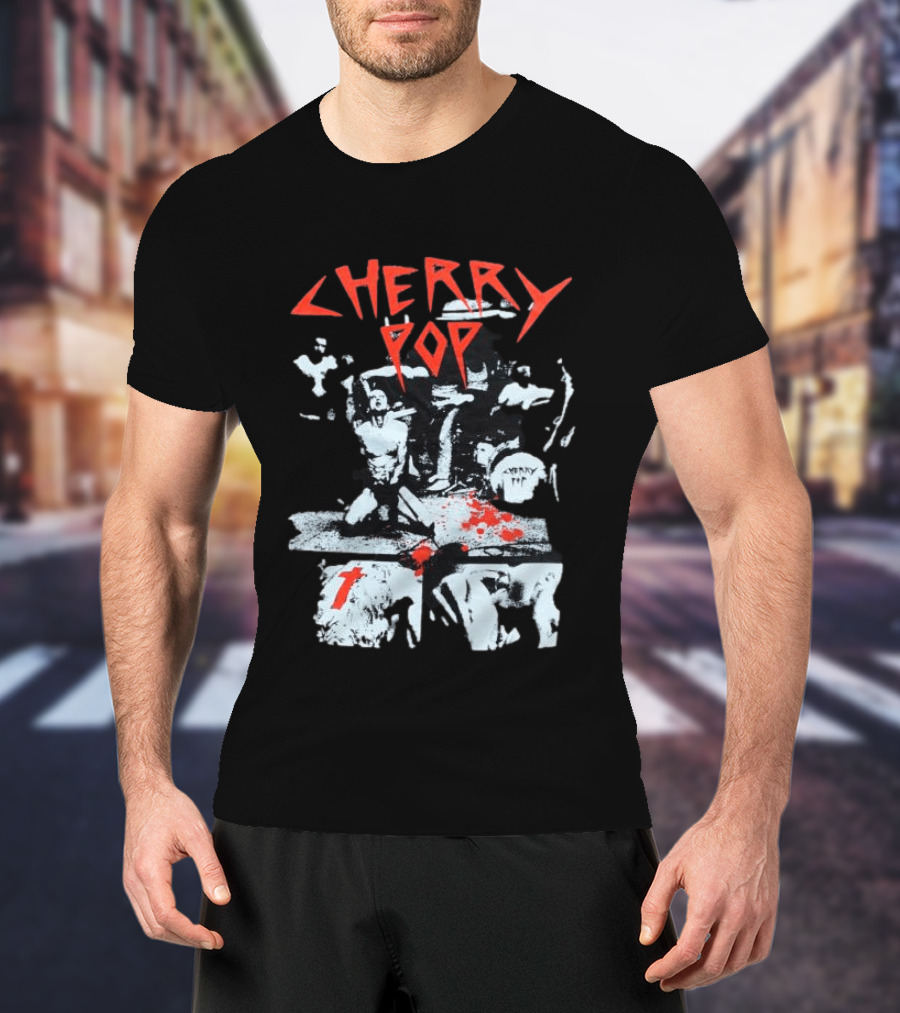 Iamjmsn Store Cherry Pop Black Vintage Rock Aesthetic T-Shirt