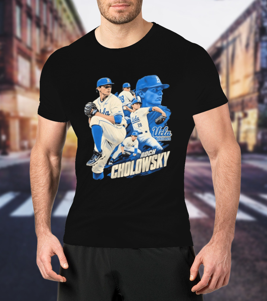 UCLA Bruins Roch Cholowsky 2026 Player Collage Baseball Pitcher Collection T-Shirt