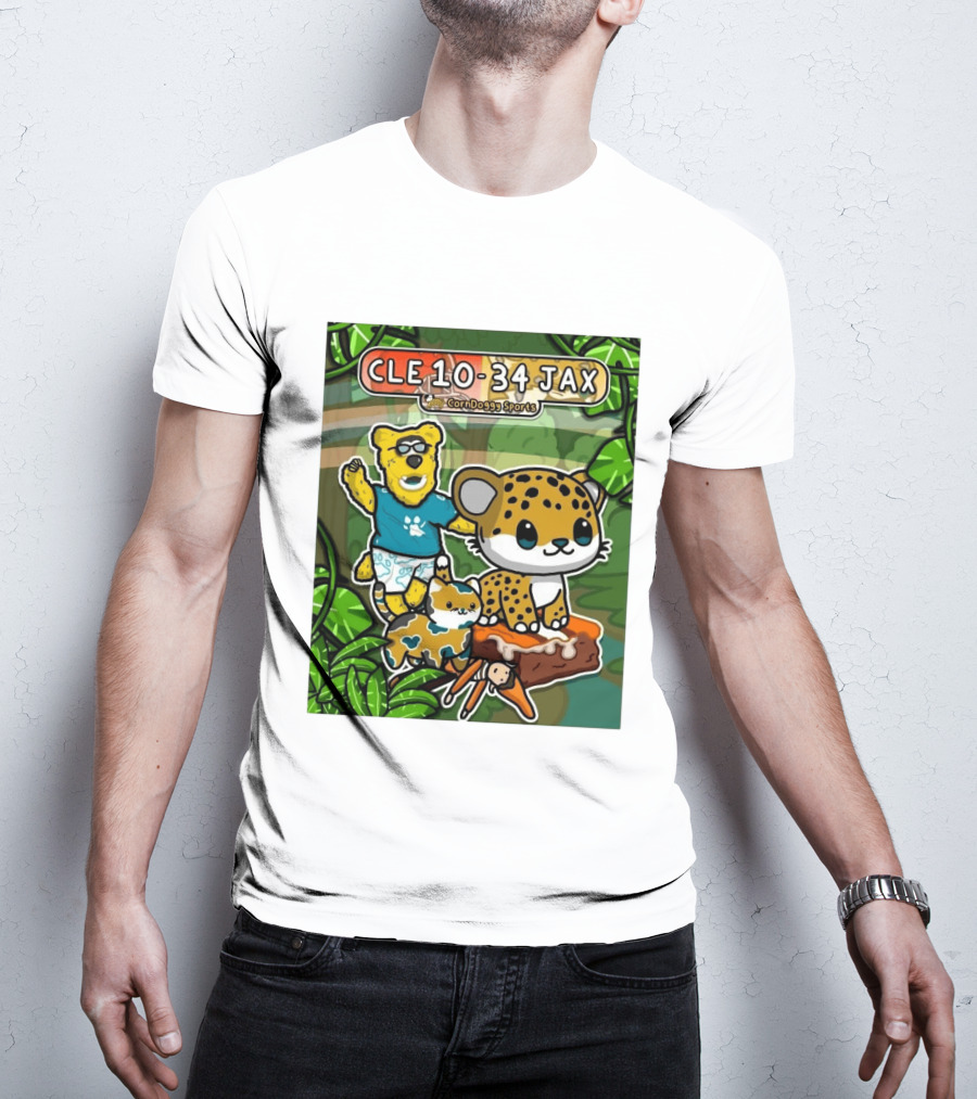CornDoggy Sports CLE 10 34 JAX Cleveland Browns Vs Jacksonville Jaguars Cartoon Animals T-Shirt