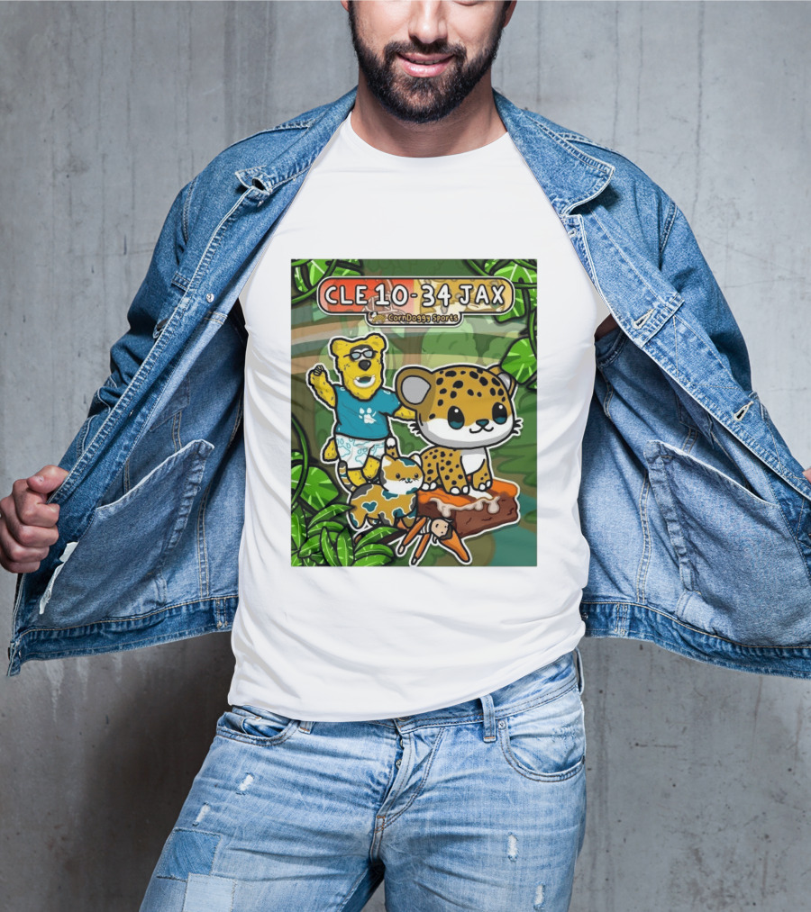CornDoggy Sports CLE 10 34 JAX Cleveland Browns Vs Jacksonville Jaguars Cartoon Animals T-Shirt