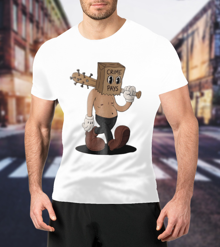 Crime Pays Cartoon Character With Spiked Bat T-Shirt