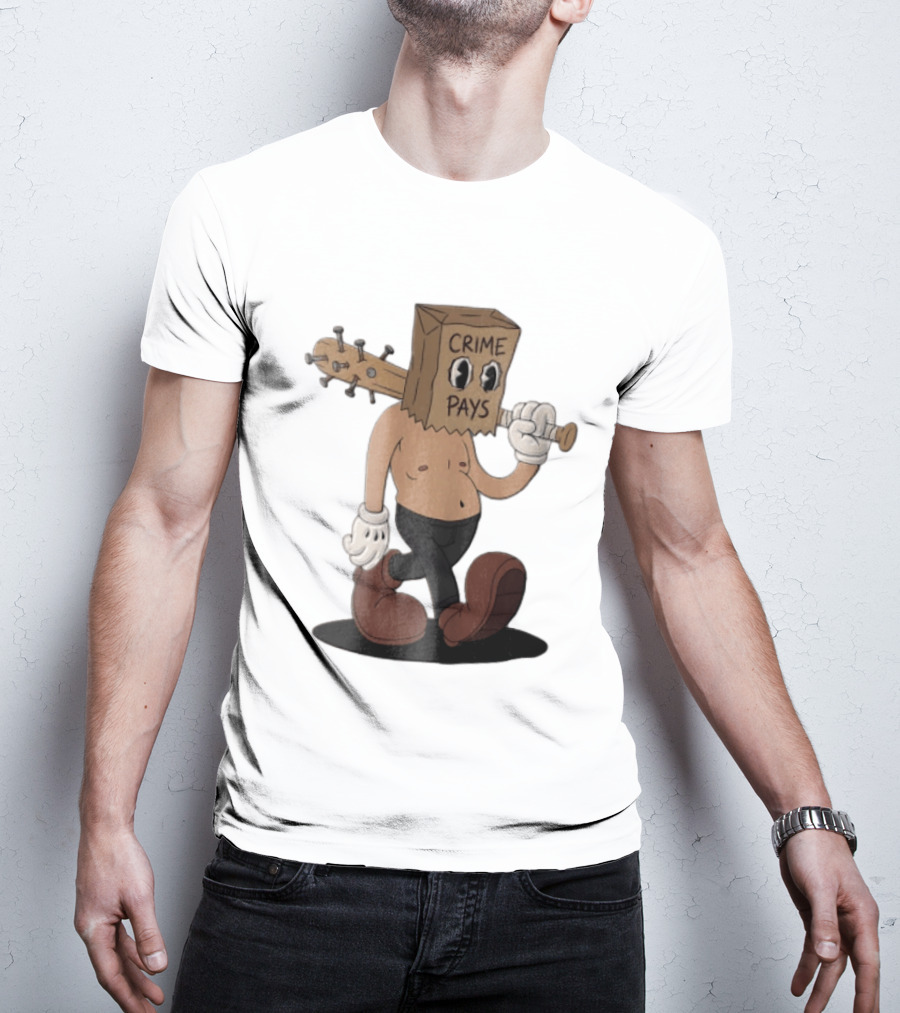 Crime Pays Cartoon Character With Spiked Bat T-Shirt