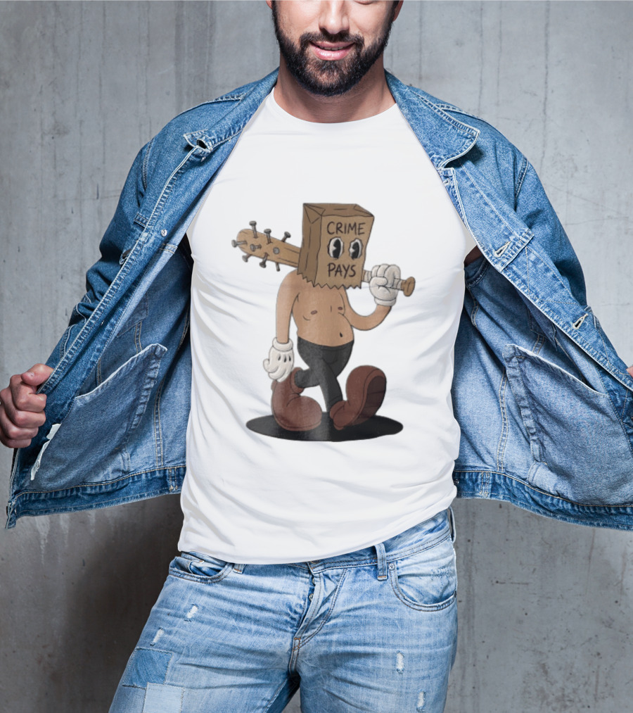 Crime Pays Cartoon Character With Spiked Bat T-Shirt
