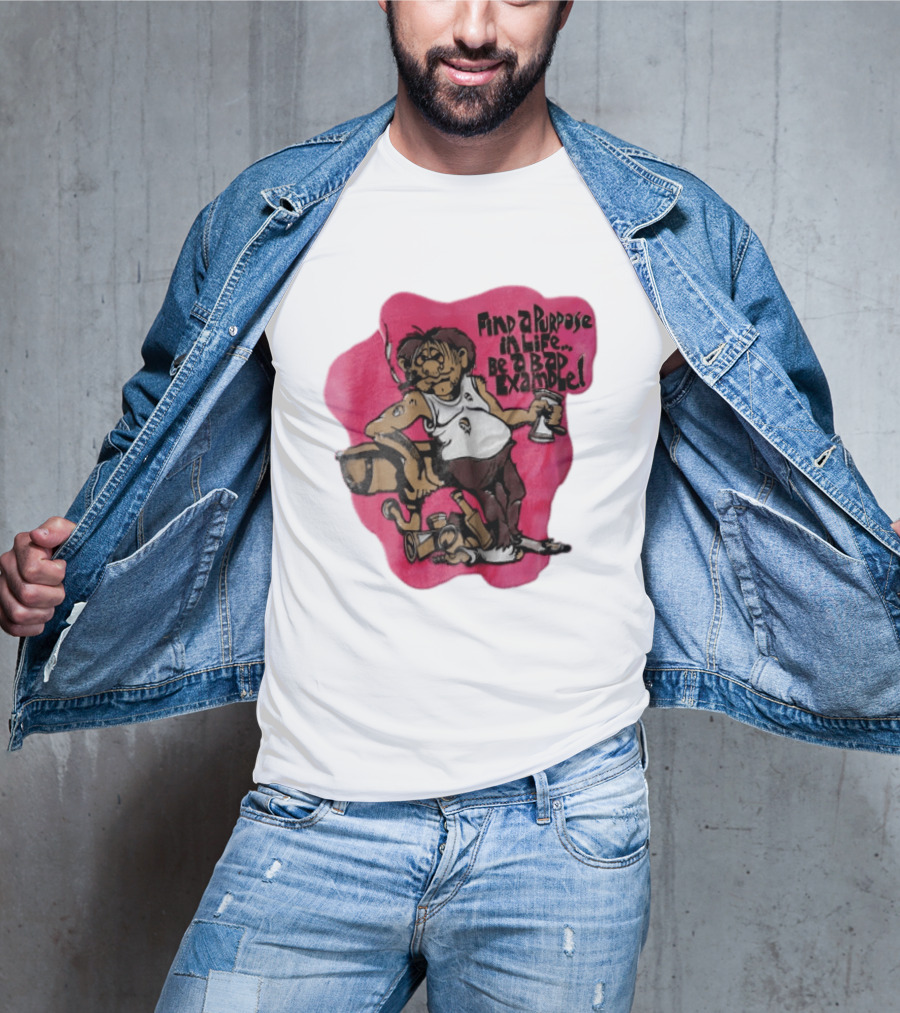 Find A Purpose In Life Be A Bad Example Cartoon Disheveled Man Smoking Cigarette Empty Bottles T-Shirt