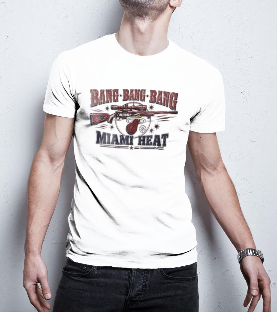 Bang Bang Bang Miami Heat Sniper Rifle Target Bullet Holes Distressed T-Shirt